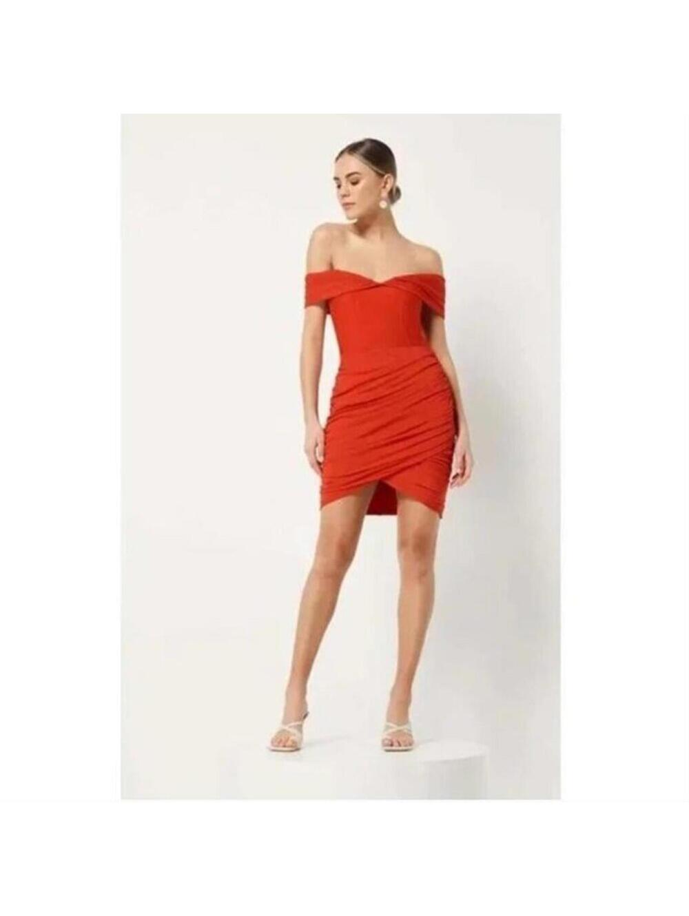 Elliatt Praise Red Off-Shoulder Ruched Mini Dress Size XL NWT